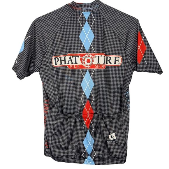 Phat Tire Bike Shop Cycling Shirt Womens Medium Black grey check Argyle Club Cut - Picture 2 of 10